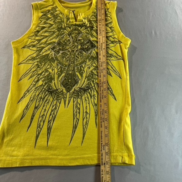 SK Apparel Youth L (10/12) Graphic Yellow Tank Top Cross Wings Tattoo Style - Picture 5 of 6